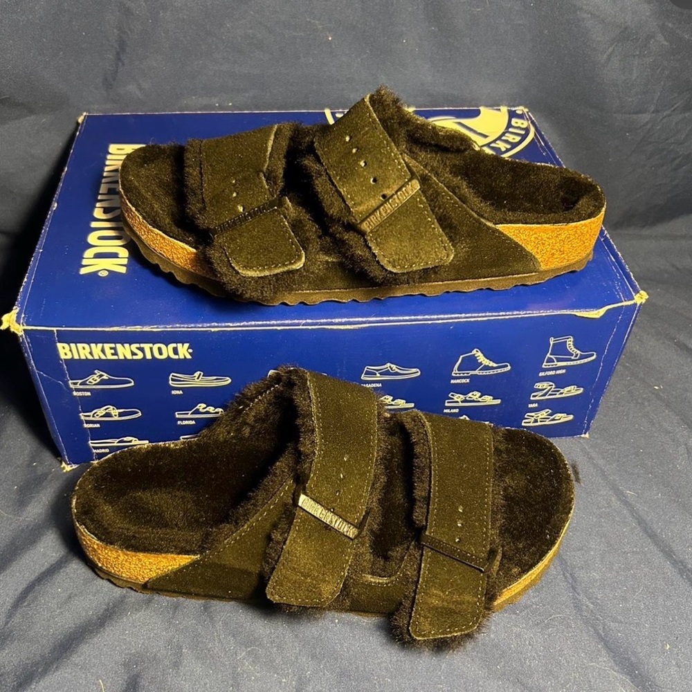 Birkenstock- Arizona fur, black, suede leather, 7 women